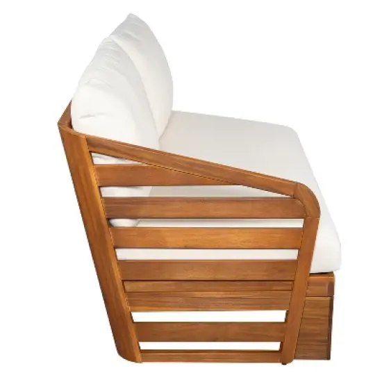 Christopher Knight Home Rugar 4-Seater Patio Acacia Wood V-Shaped Sectional Sofa with Thick Cushions image {6}