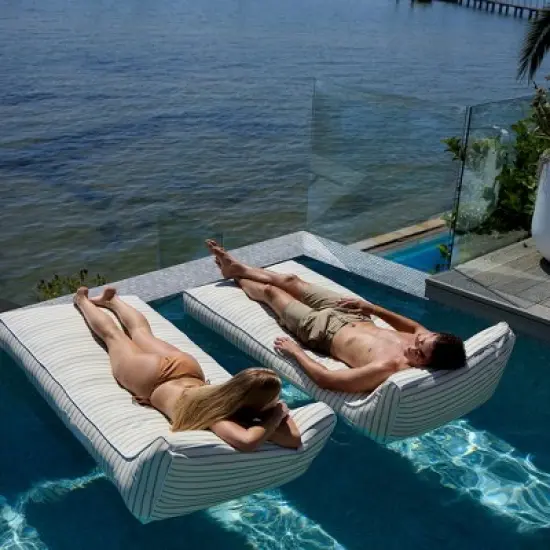 Sunnylife Luxe Lie-On Lounger - La Palma Sage Stripe - Inflatable Pool Float image {2}