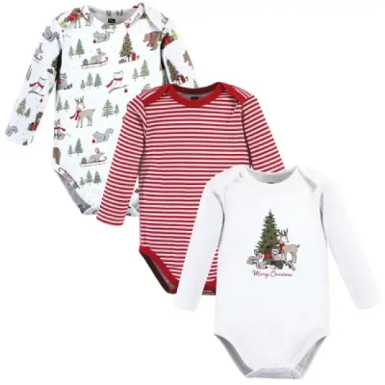 Hudson Baby Unisex Baby Cotton Long-Sleeve Bodysuits, Christmas Forest 3-Pack image {8}