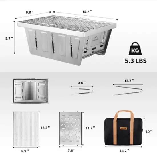 Naturehike Camping Charcoal Grill for IGT Table,Folding Barbecue Grill with Tongs&Carry Bag,Portable BBQ Grill for Outdoor Camping Cooking Tailgating image {2}