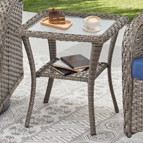 Gymojoy Patio Wicker Side Table with Storage Side Table image {8}