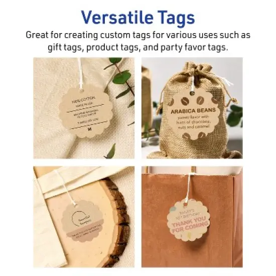 Avery Printable Round Scalloped Tags with Sure Feed Technology, 2-1/2" Diameter, Kraft Brown Cardstock, Print-to-the-Edge, Laser/Inkjet, 90 Total image {2}