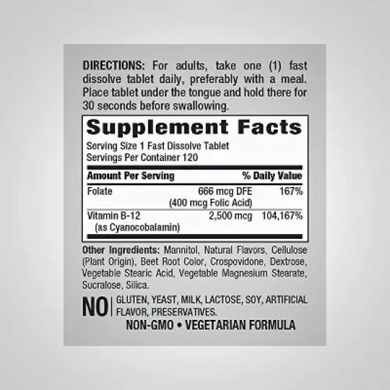 Piping Rock Vitamin B12 2500 mcg | 120 Fast Dissolve Tablets image {1}