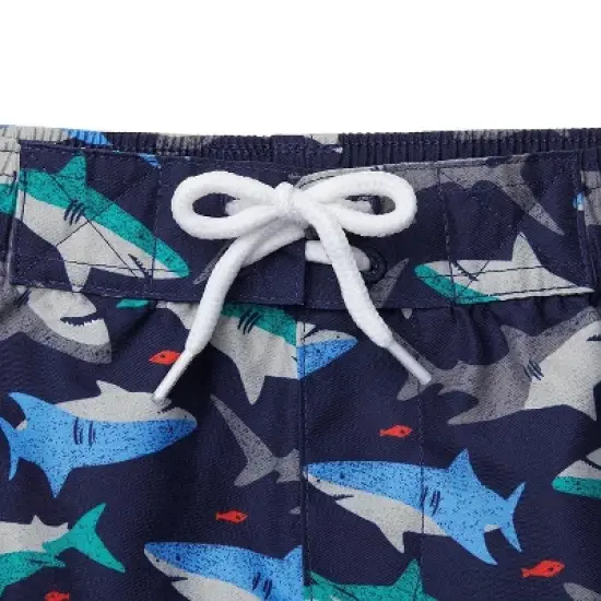 Hope & Henry Boys Navy Shark Print Swim Trunks, Kids image {1}