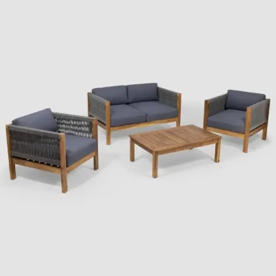 Laurel 4pc Acacia Wood Chat Set - Teak/Gray - Christopher Knight Home image {1}