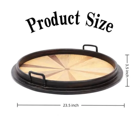 SEVOBAL Serving Platters Handcrafted Round Wooden Serving Tray, Elegant Decor and Functional Platter for Stylish Living, Brown, 23.5"*23.5"*3.5" image {2}