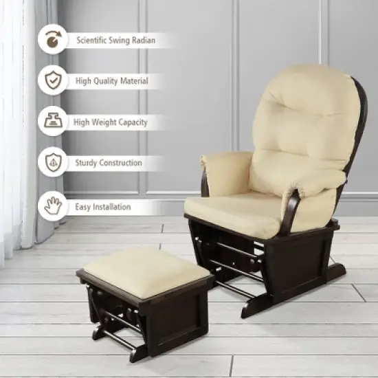Costway Baby Nursery Relax  Rocker Rocking Chair Glider &Ottoman Set w/Cushion Light Grey\ Beige\Dark Grey image {7}