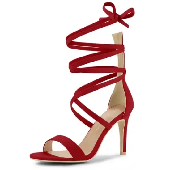 Allegra K Women's Open Toe Stiletto Heel Lace Up Heels image {12}