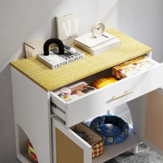 Cat Litter Box Enclosure, Hidden Litter Box Cabinet Furniture with with Drawer and Scratch Pad Doors, Indoor Wood Cat Kitty House Furniture image {3}