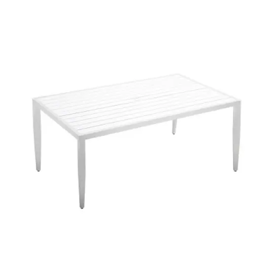 DOMETOUR Outdoor Patio Aluminum 40"x70" Two-tone Table Top Rectangle Dining Table with Tapered Feet & Umbrella Hole, Matte White+ Grayish image {6}