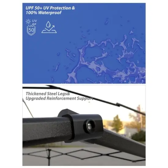 10x10 Pop Up Canopy Tent with Sidewall, One-Button Setup, Adjustable Height, Roller Bag & Sandbags, for Patio, Beach, Garden, Camping & Party Use image {3}