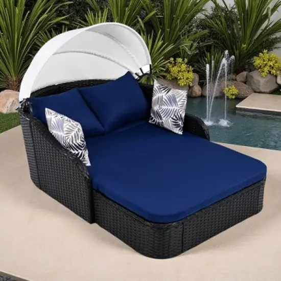 79.9" Outdoor Patio PE Rattan Daybed Sunbed with Adjustable Canopy image {13}