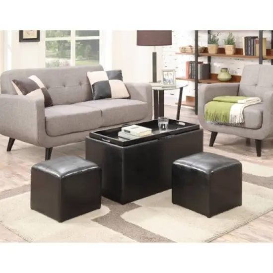 Sheridan Storage Bench w/2 Side Ottomans Black - Breighton Home image {1}