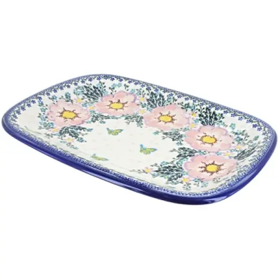 Blue Rose Polish Pottery 121 Vena Large Rectangular Serving Platter image {3}