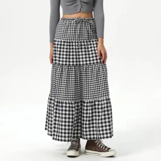 Women's Elastic Waistband Maxi Skirt - Wild Fable&trade; Black Gingham image {5}