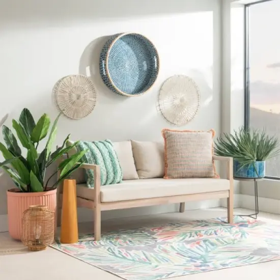 Linon Melita Acacia Two Seater Sofa Beige/White image {1}