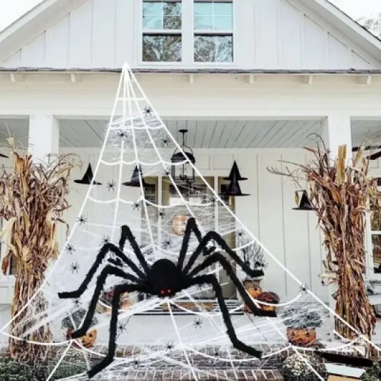 MOVSSOU Halloween Spider Decorations Set 5ft Giant Spider with Web and 20 Small Spiders image {2}