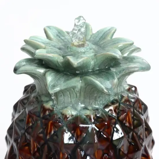 LuxenHome 17" Tabletop Ceramic Water Fountain, Pineapple Indoor and Outdoor Waterfall Fountains for Patio, Garden Decor Brown image {3}