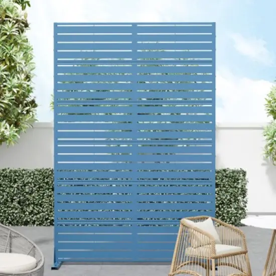 PexFix 72 in. x 47 in. Blue Metal Freestanding Privacy Screen Garden Fence For Deck Patio Balcony Outdoor Privacy Panel Louvered Design image {5}