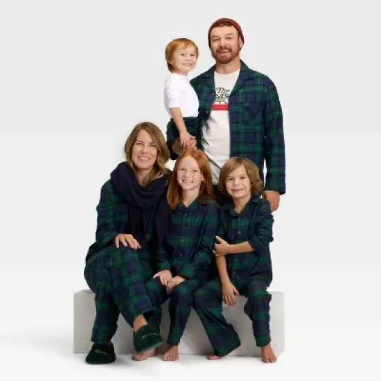 Men's Plaid Microfleece Holiday Matching Family Pajama Pants - Wondershop&trade; Navy Blue image {3}