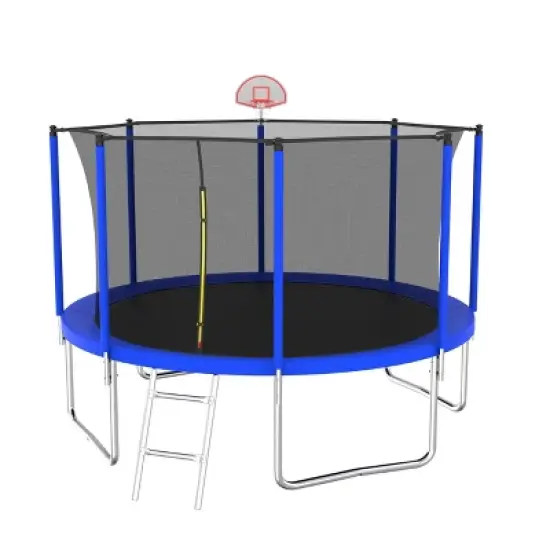 GDFStudio David Outdoor/Indoor Galvanized Steel Ladder Round Trampoline with Enclosure and Basketball Hoop image {1}
