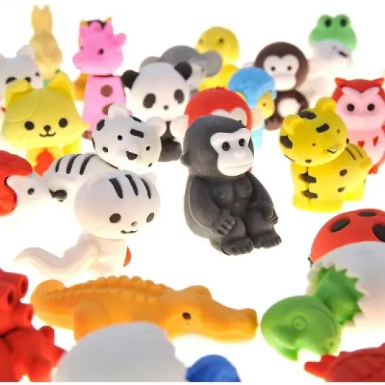 JuzToys 60Pcs Animal Erasers - Desk Pets, 3D Take Apart Pencil Erasers Classroom Rewards,Game Prizes,Treasure Box Party Favors for Kids image {1}