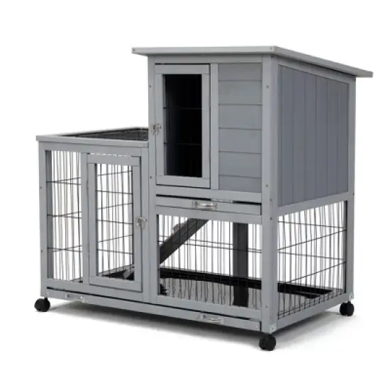 DOMETOUR Detachable Rabbit Hutch with Removable Tray and Rolling Casters image {5}