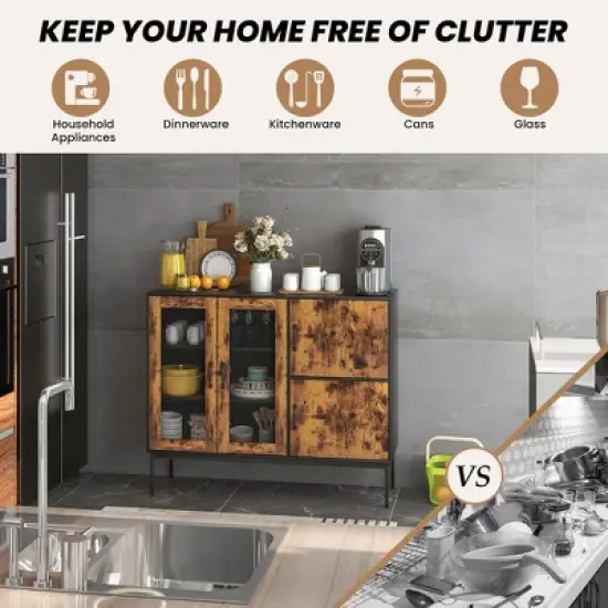 Costway Farmhouse Buffet Sideboard Console Table Cupboard with Metal Mesh Doors & Cabinets image {8}