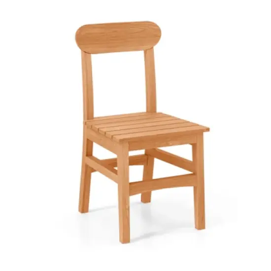 Costway 1/2 PCS Patio Teak Wood Chair  Wooden Armless Dining Chair with Slatted Seat image {6}