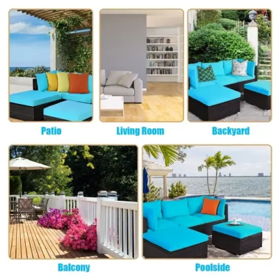 Tangkula 5PCS Cushioned Rattan Patio Conversation Set Outdoor Furniture Set w/ Ottoman image {6}