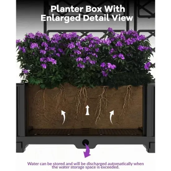 Acekool Garden Bed Kit with Trellis, Vertical Planter Box for Balcony, Patio or Deck, Black, Easy Assembly (Black/Stone) image {5}