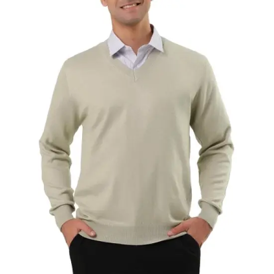 Lars Amadeus Men's Solid Color Knitted Long Sleeves V Neck Pullover Sweater image {8}