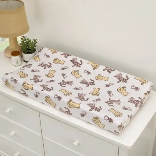 NoJo Disney Classic Pooh Hunny Fun with Piglet and Tigger White and Taupe Super Soft Changing Pad Cover image {1}