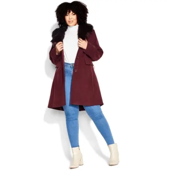 Women's Plus Size Faux Wool Long Coat - berry | AVENUE image {7}