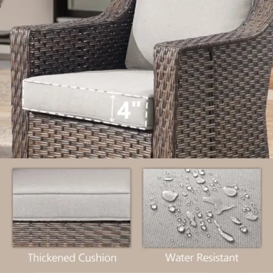 5 Pieces Patio Furniture Set, Wicker Rattan Outdoor Conversation Set with Patio Swivel Chairs, Ottoman and Side Table, Patio Set for Balcony image {5}