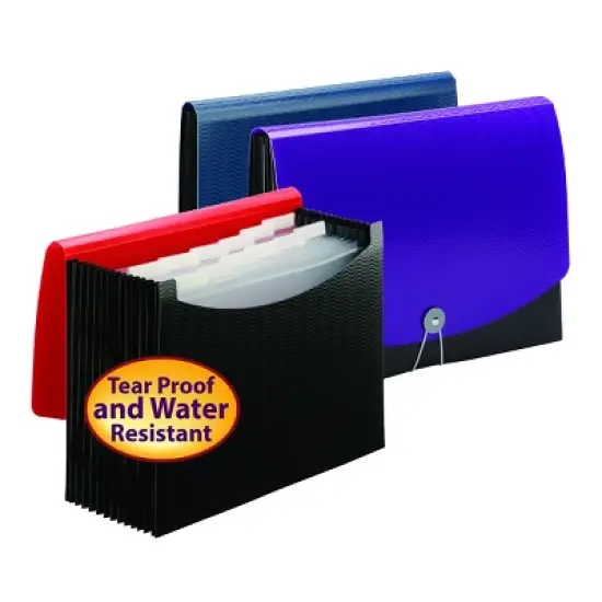 Smead Poly Expanding File, 12 Dividers, Flap and Cord Closure, Letter Size, Wave Pattern Blue/Black (70863) image {6}