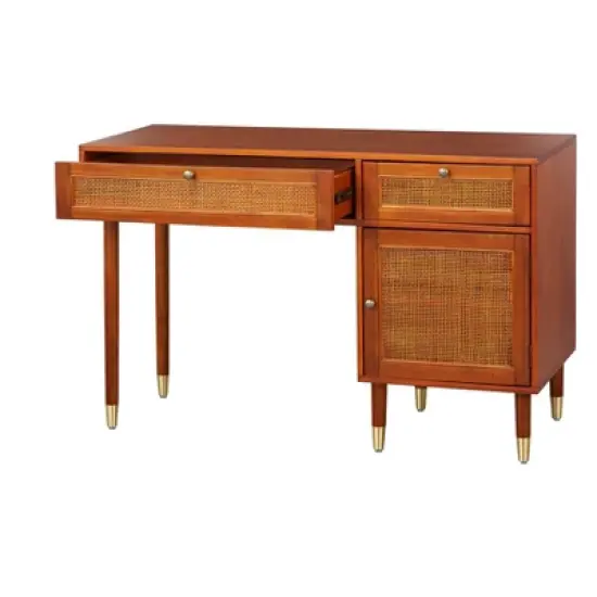 Allen Desk with Faux Rattan Front Accents Walnut - angelo:HOME image {7}