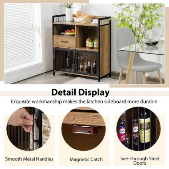 Costway Buffet Server Sideboard Kitchen Storage Cabinet w/ Drawer & Steel Doors image {7}