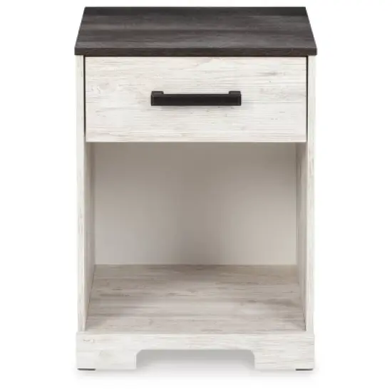Shawburn Nightstand Black/Gray/White - Signature Design by Ashley: Pewter-Tone Hardware, Open Cubby Storage, Laminated Finish image {3}