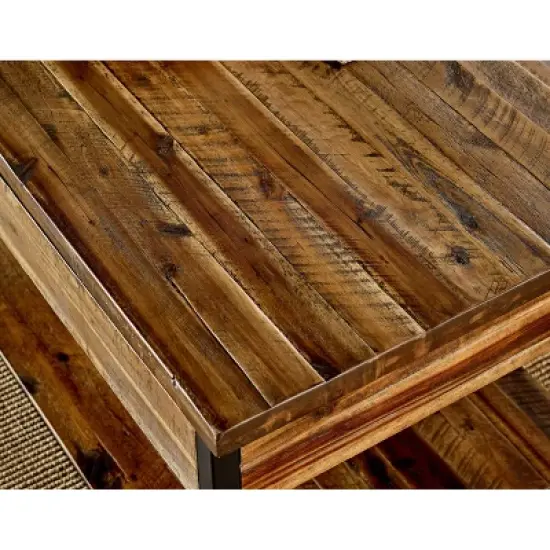 Claremont Rustic Wood Coffee Table with Low Shelf Dark Brown - Alaterre Furniture: Steel Frame, Acacia Surface image {4}