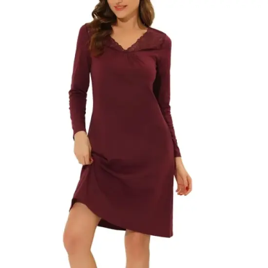 cheibear Womens Sleepwear Pajama Dress Nightshirt Lace Trim Nightwear Lounge Nightgowns image {6}