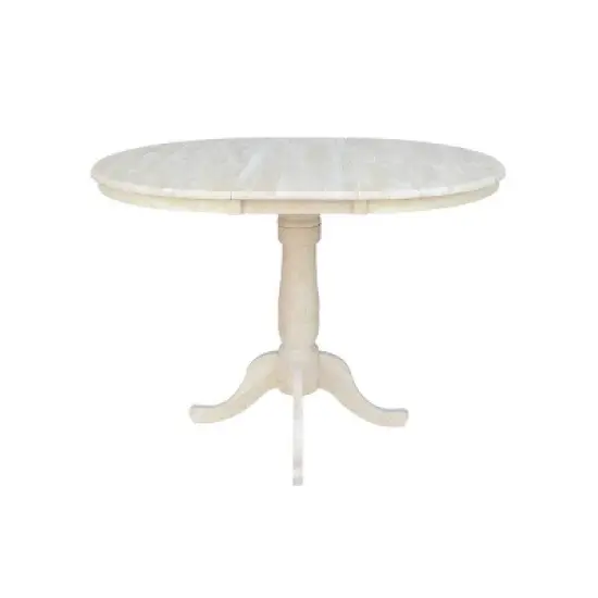 36" Round Extendable Table with 12" Drop Leaf Unfinished - International Concepts image {4}