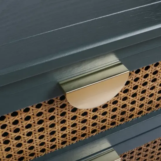 Archie 28.35"H x 15.75"D x 22.05"W Ash Wood Veneer 2 Drawer With Naturel Rattan and Pine Legs Nightstand With Storage  - The Pop Maison image {10}