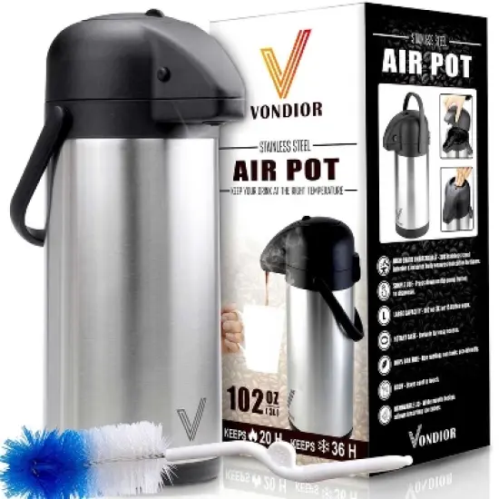 Vondior Airpot Coffee Dispenser with Pump - Insulated Stainless Steel Thermal Beverage Dispenser image {4}