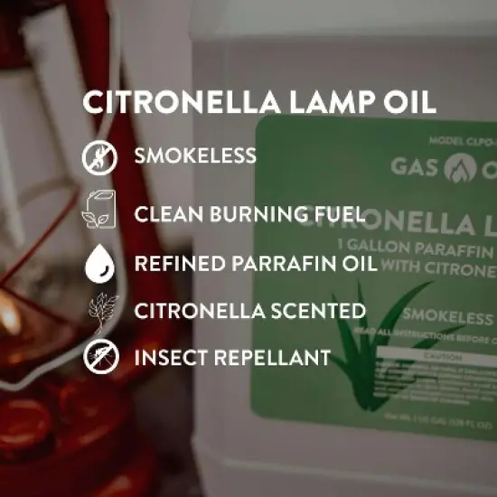 GasOne 1 Gallon (128 oz) Scented Cintronella Lamp Oil - Clear Paraffin Lamp Oil &ndash; Smokeless Indoor Ideal for Lamps, Lanterns, Tiki Torch image {2}
