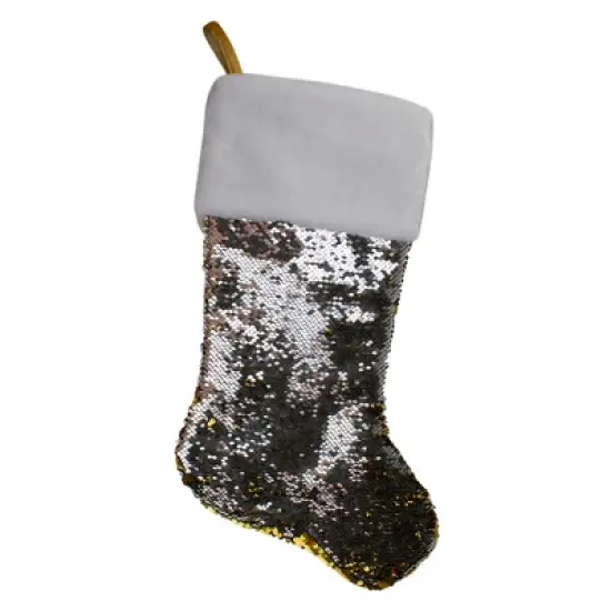 Northlight 22.75" Gold and Silver Reversible Sequined Christmas Stocking image {2}
