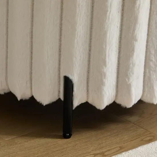 Dolonm 22 in. Round Faux Fur Pouf Ottoman with Black Metal Legs - Footstool for Living Room Bedroom Entryway image {4}