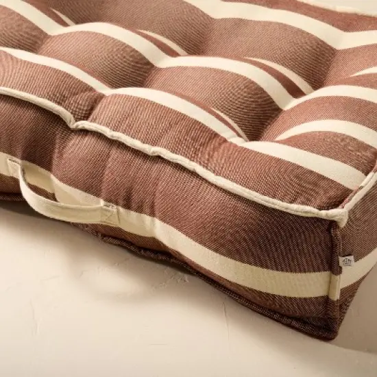 52"x24"x6" Cabana Stripe French-Style Indoor/Outdoor Floor Cushion Brown/Natural - Hearth & Hand&trade; with Magnolia image {3}