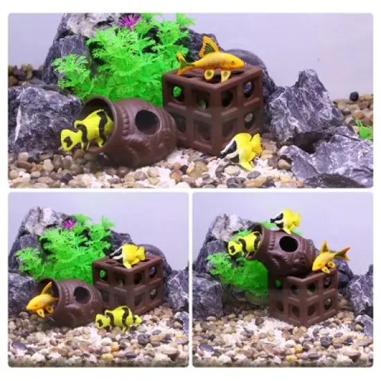 Unique Bargains Resin Aquarium Hideaway Rock Cave Fish Tank Decoration Brown 2.56''x2.52''x2.60'' image {4}