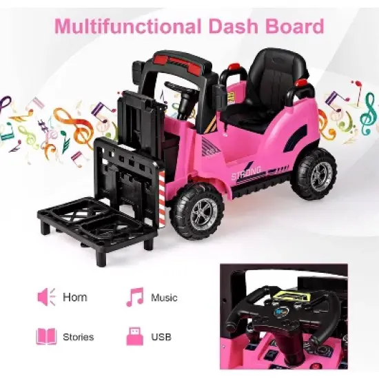 Costway Ride on Forklift 12V Kids Electric Vehicle Construction Truck with Remote Control 2 Speeds Music USB MP3 Lights image {4}